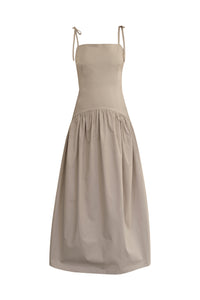 Vestido Midi Franzido - Brim Natural