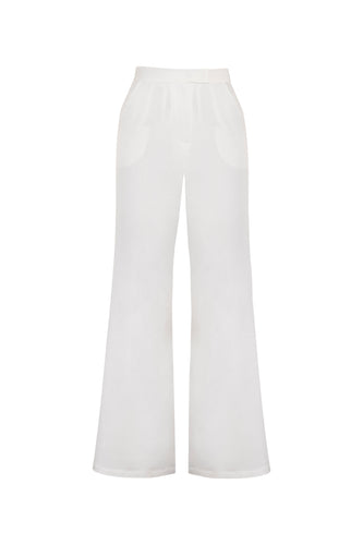 Calça Detalhe Cós Flare Alfaiataria - Linho Off-White