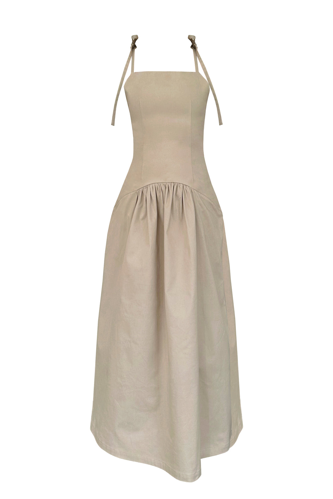 Vestido Midi Franzido - Brim Natural