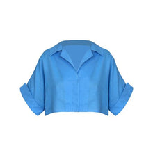Carregar imagem no visualizador da galeria, Camisa Curta Manga Drop Alfaiataria - Linho Celest Blue