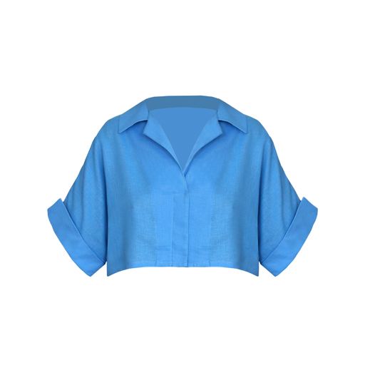Camisa Curta Manga Drop Alfaiataria - Linho Celest Blue